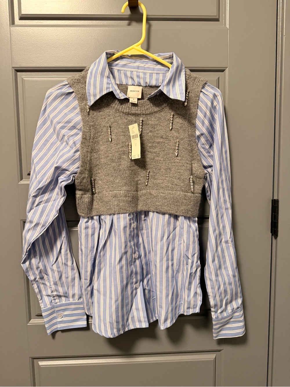 Maeve Embellished Crop Vest & Buttondown Twofer Top SMALL NWT - Picture 1 of 14